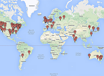 A map of participating institutions